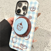 Cute Plaid Bread Bagel Phone Case with Grip for iPhone